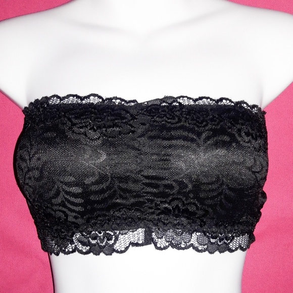 Black Lace Strappy Criss Cross Back Bandeau - Picture 3 of 5